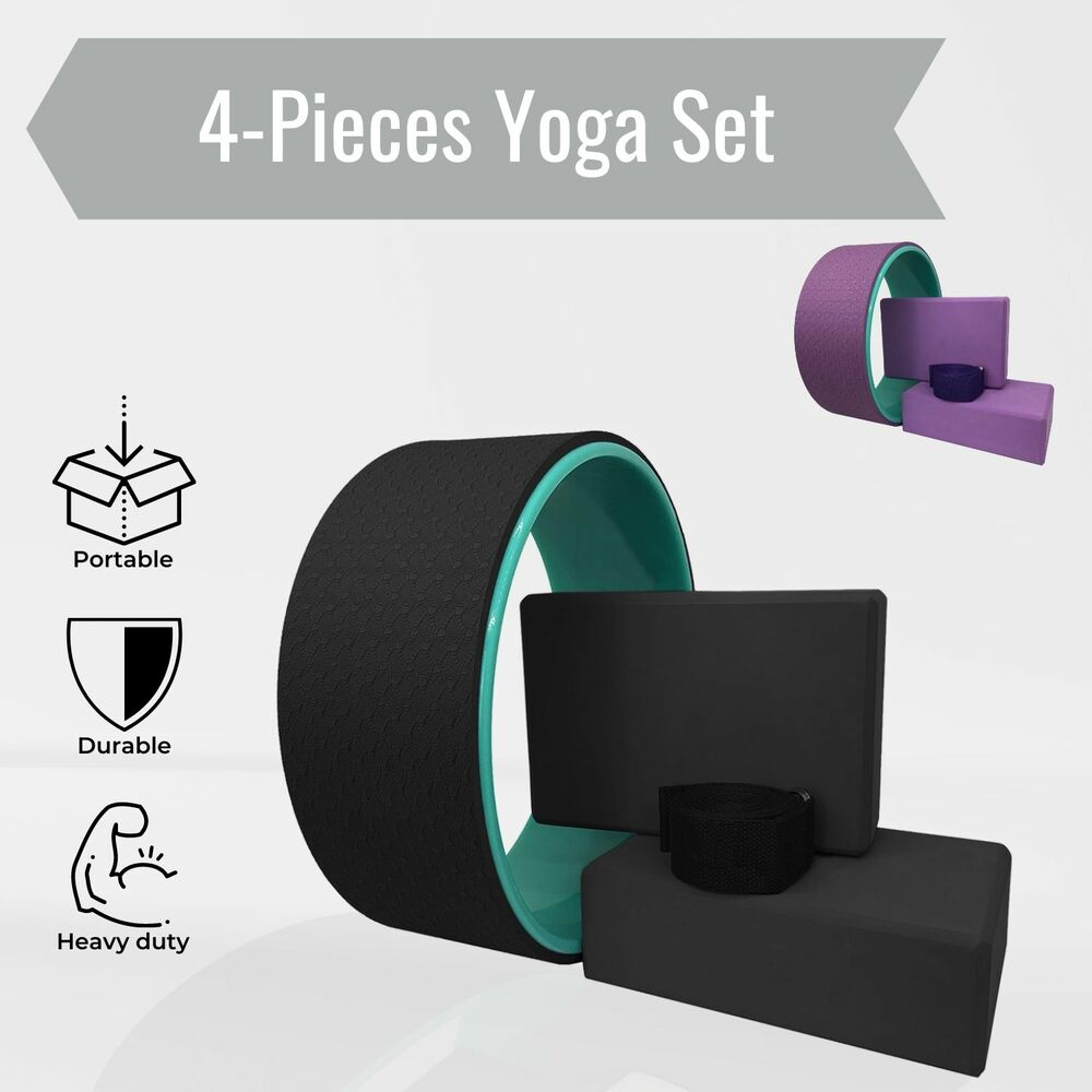 VERPEAK Yoga Wheel 4 pcs set - 1 Yoga Wheel, 2 Yoga Block, 1 Yoga Strap (Purple)