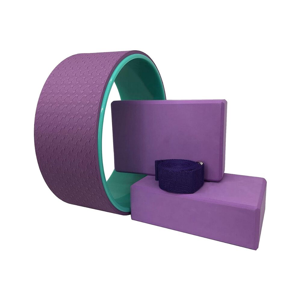 VERPEAK Yoga Wheel 4 pcs set - 1 Yoga Wheel, 2 Yoga Block, 1 Yoga Strap (Purple)