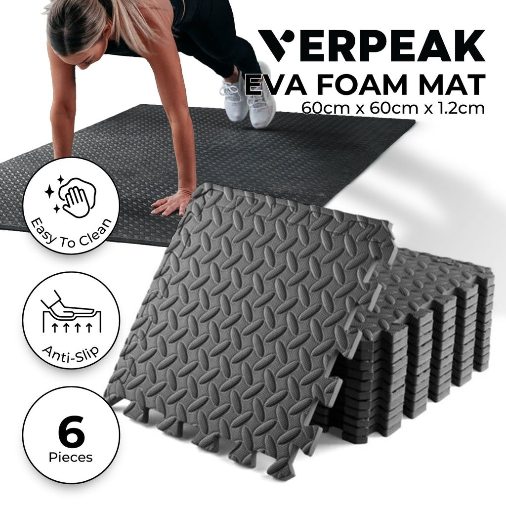 VERPEAK Puzzle Gym Mat EVA Interlocking Foam Tiles with Border (Black) VP-GMT-100-LMJ