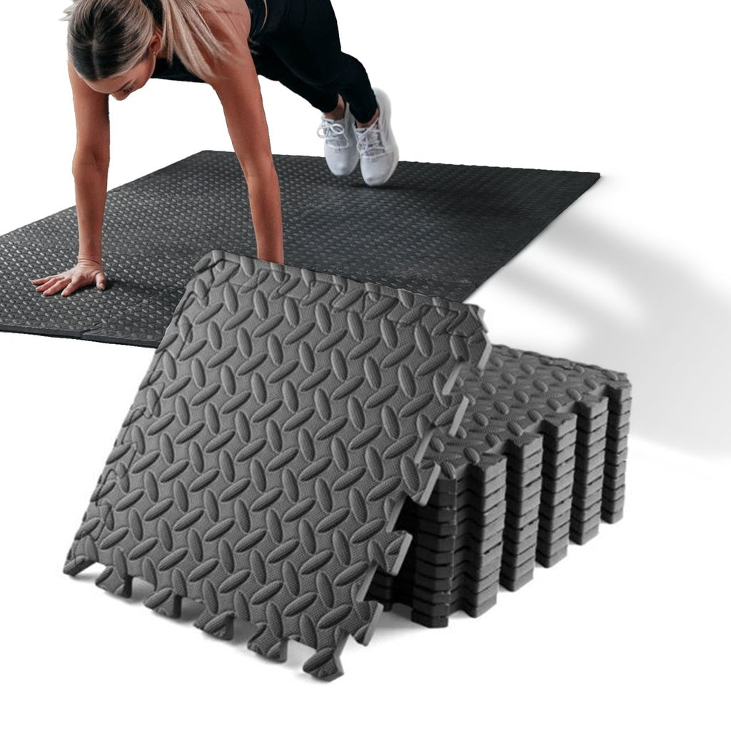 VERPEAK Puzzle Gym Mat EVA Interlocking Foam Tiles with Border (Black) VP-GMT-100-LMJ