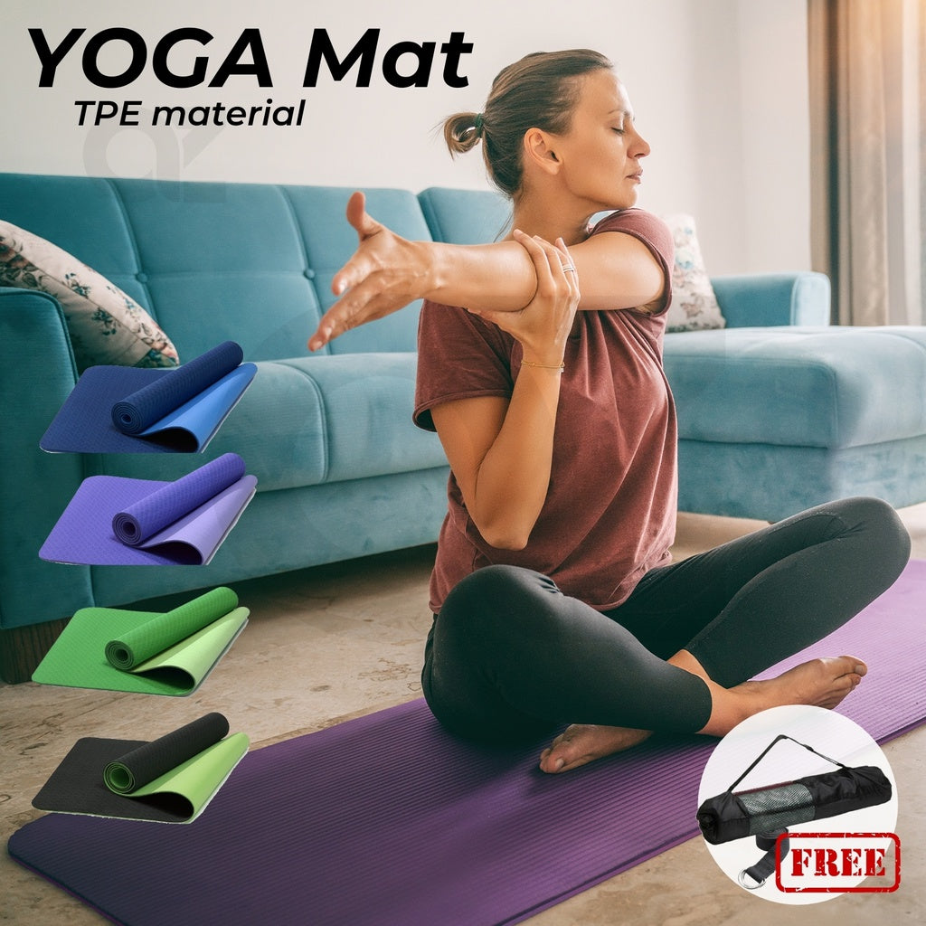 VERPEAK TPE Yoga Mat Dual Color (Lavender) with Yoga Bag and Strap