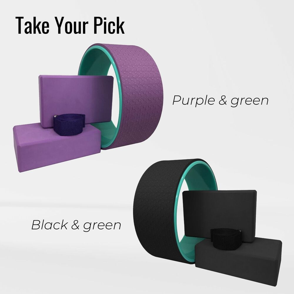 VERPEAK Yoga Wheel 4 pcs set - 1 Yoga Wheel, 2 Yoga Block, 1 Yoga Strap (Purple)