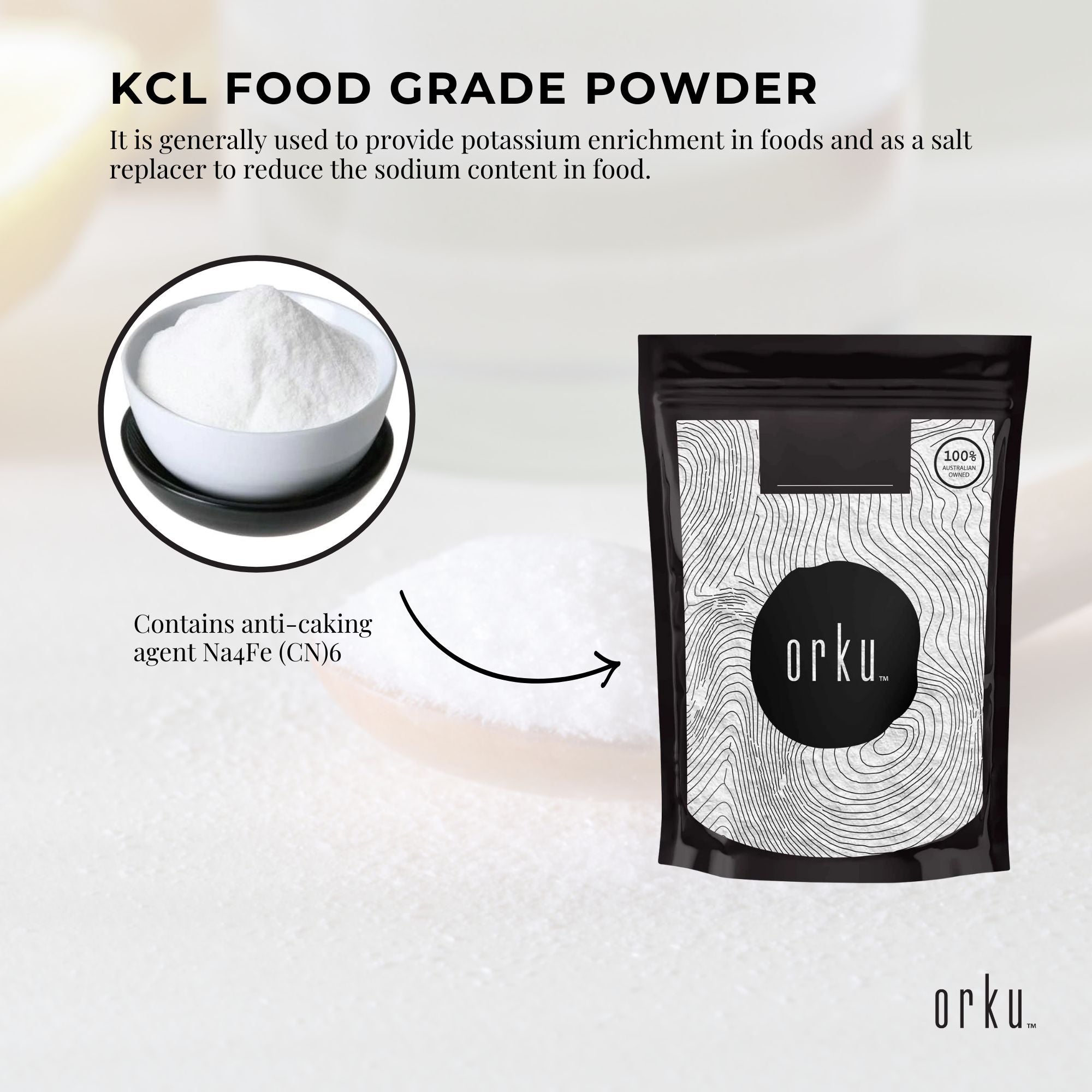 100g Potassium Chloride Powder - Pure E508 Food Grade Salt Substitute Supplement